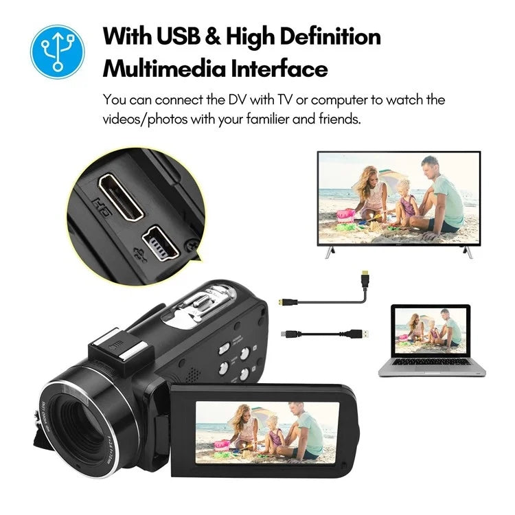 4K Digital Video Camera 3 Inch IPS Touch Screen 56MP 18X Digital Zoom WiFi Camcorder, Standard, Set 1, Set 2, Set 3