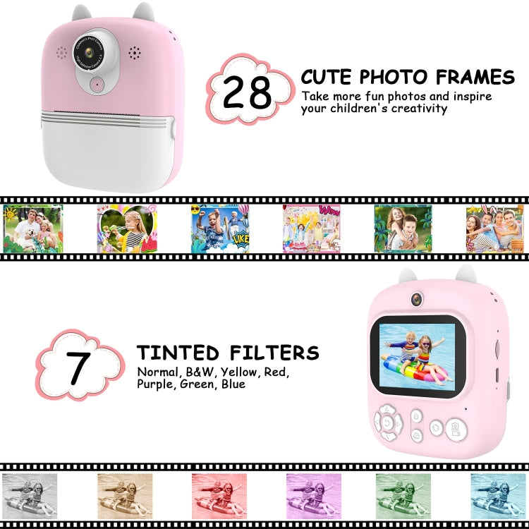 1200W Pixel 2.4 Inch Display Children Print Instant Camera, Standard Pink, Standard Blue, Standard Purple, 32G+Card Reader Pink, 32G+Card Reader Blue, 32G+Card Reader Purple
