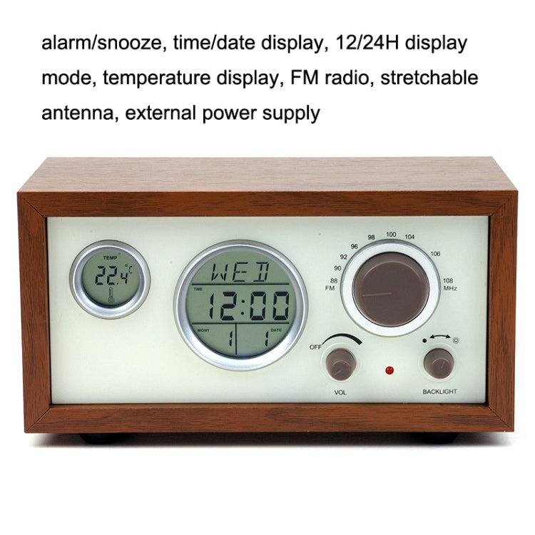SY-601 Home Multifunctional Retro Wooden Radio Electronic Thermometer Alarm Clock, SY-601