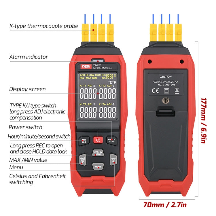 TASI Contact Temperature Meter K-Type Thermocouple Probe Thermometer, Style:, TA612A Single Channel, TA612B Dual Channels, TA612C 4 Channels