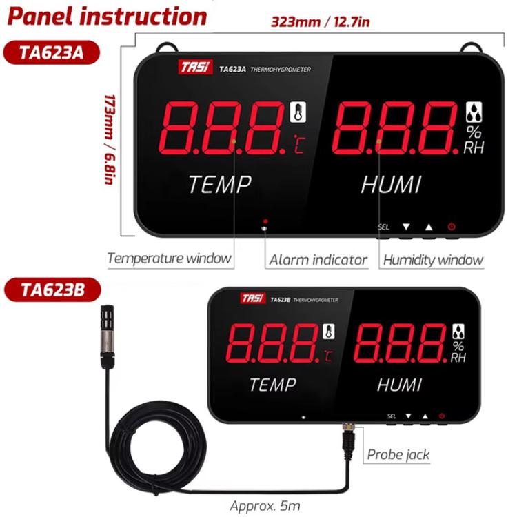 TRSI TA623A Industrial Wall-mounted Thermometer Hygrometer, Built-in Probe, TA623A