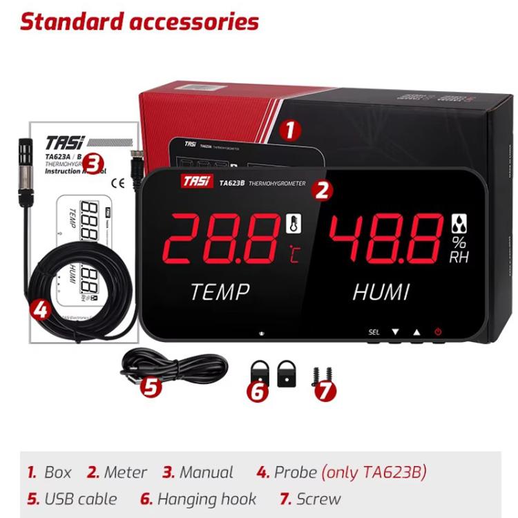 TRSI TA623A Industrial Wall-mounted Thermometer Hygrometer, Built-in Probe, TA623A