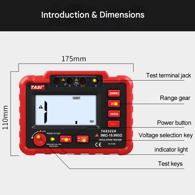 TASI TA8322A High Voltage Digital Electronic Meter Insulation Resistance Tester, TA8322A