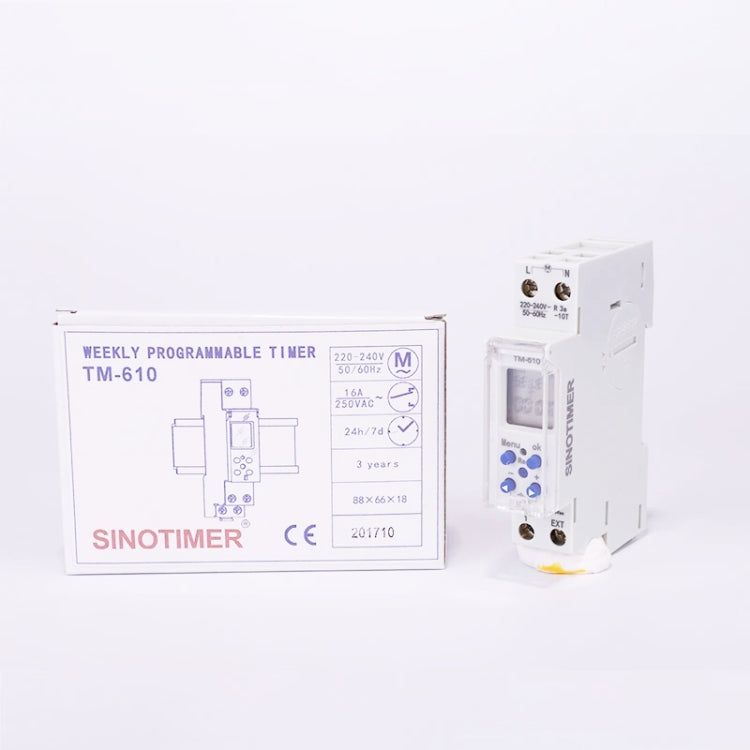 SINOTIMER TM610-2 220V 18mm Width Weekly Programmable Digital Timer Switch, TM610-2