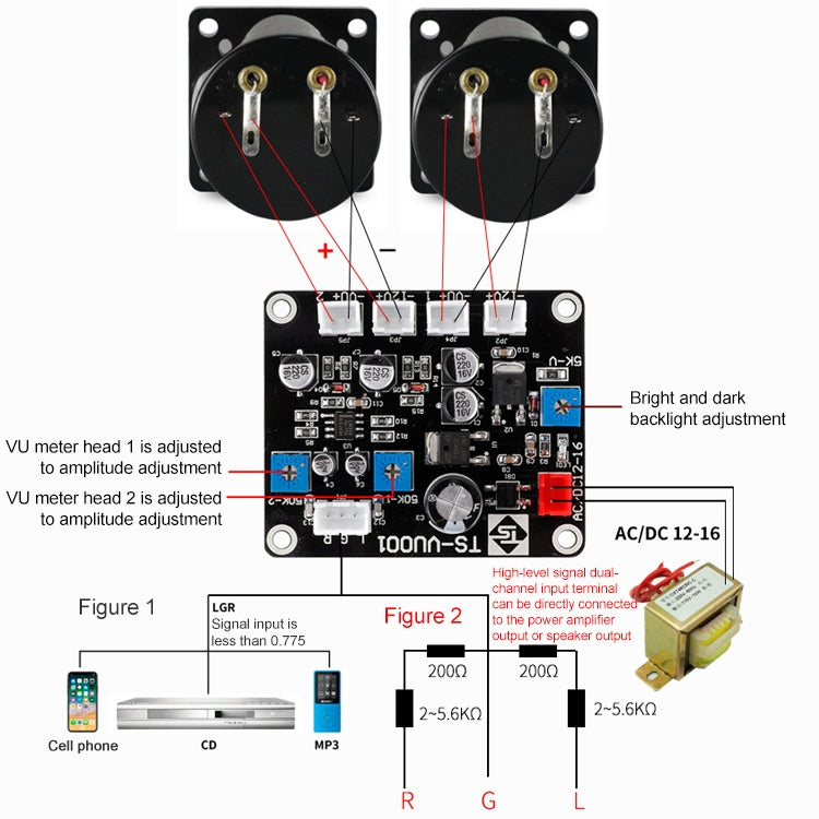 TR-35W VU Meter Power AMP Amplifier DB Table Audio Level Head Meter Sound Pressure Meter, TR-35W