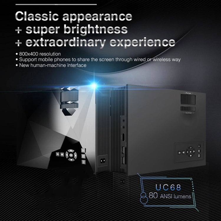UC68 80ANSI 800x400 Home Theater Multimedia HD 1080P LED Projector, Support USB/SD/HDMI/VGA/IR, UC68 800x400
