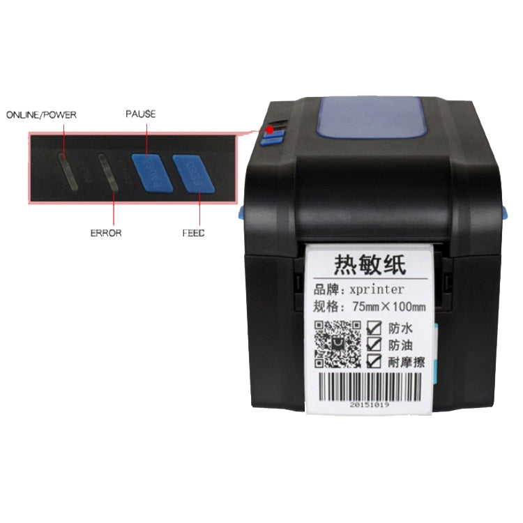 Xprinter XP-370B Barcode Printer Self-adhesive QR Code Printer Label Clothing Tag Thermal Ticket Machine, UK Plug, US Plug, EU Plug