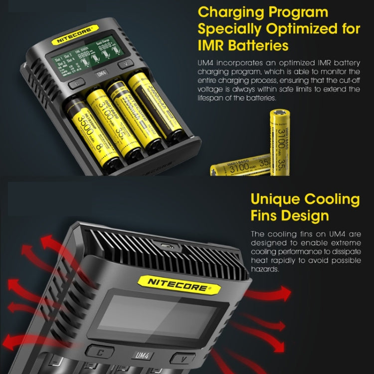 NITECORE Fast Lithium Battery Charger, US Plug, UMS4, UMS2