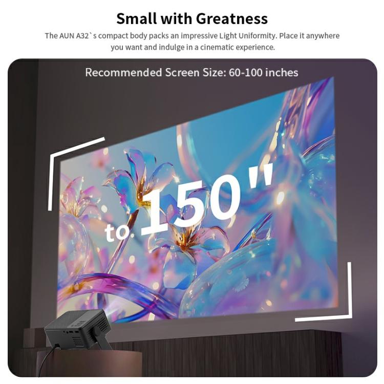 AUN A32 1280x720P 200ANSI D3100 CPU WIFI Display Smart Projector, US Plug, UK Plug, AU Plug, EU Plug