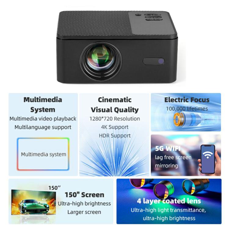 AUN A32 Pro 1280x720P 300ANSI Android 13 WIFI Display Smart Projector, US Plug, UK Plug, AU Plug, EU Plug