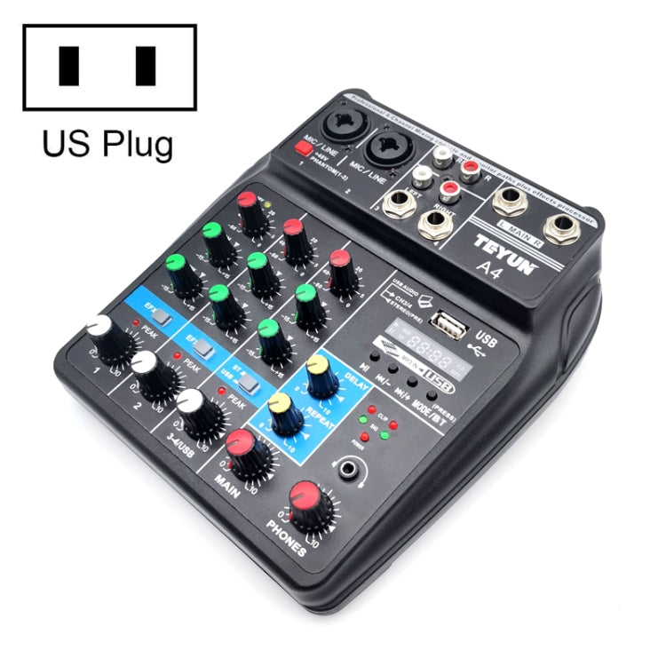 TEYUN A4 4-way Small Microphone Digital Mixer Live Recording Effector US Plug