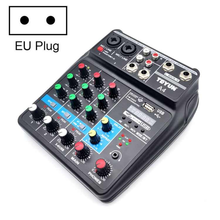 TEYUN A4 4-way Small Microphone Digital Mixer Live Recording Effector EU Plug