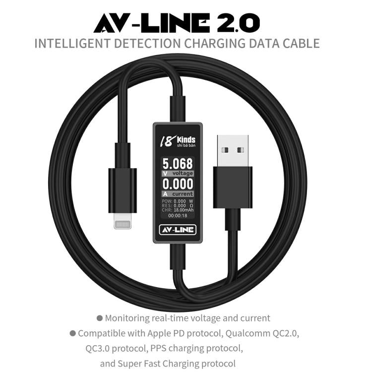 18 Kinds AV-Line 2.0 1.2m Intelligent Detection Charging Data Cable, USB to 8 Pin, USB to Type-C