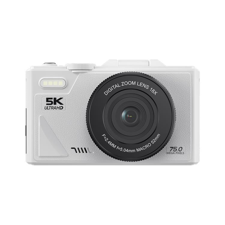 W1 5K HD Digital Camera 75MP 18X Digital Zoom WiFi Video Recorder With Flip Screen, W1 White, W1 Black W1 White White