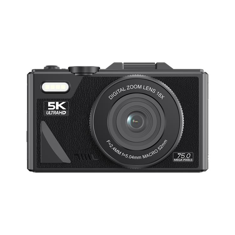 W1 5K HD Digital Camera 75MP 18X Digital Zoom WiFi Video Recorder With Flip Screen, W1 White, W1 Black W1 Black Black