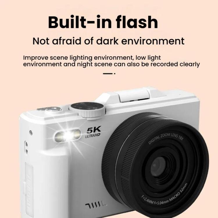 W1 5K HD Digital Camera 75MP 18X Digital Zoom WiFi Video Recorder With Flip Screen, W1 White, W1 Black