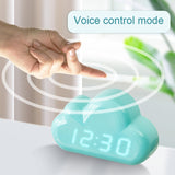 1966 Cute Cloud Shape Voice-activated LED Bedside Alarm Clock, White, Blue