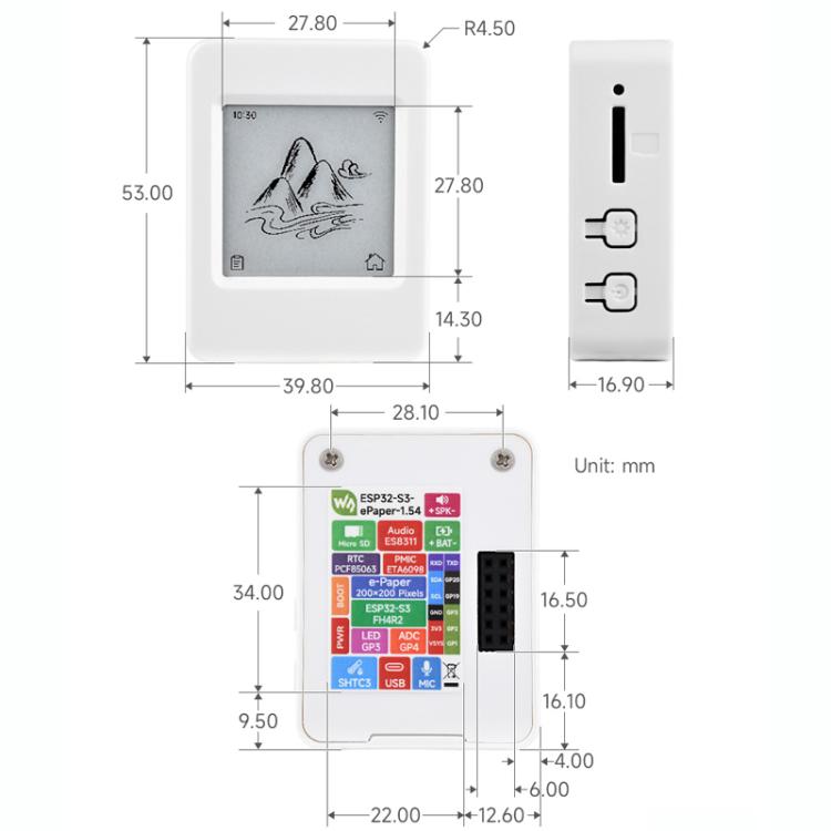 WAVESHARE ESP32-S3 1.54 Inch Ink Screen E-Paper AIoT Development Board, With Li-ion Battery, 32299