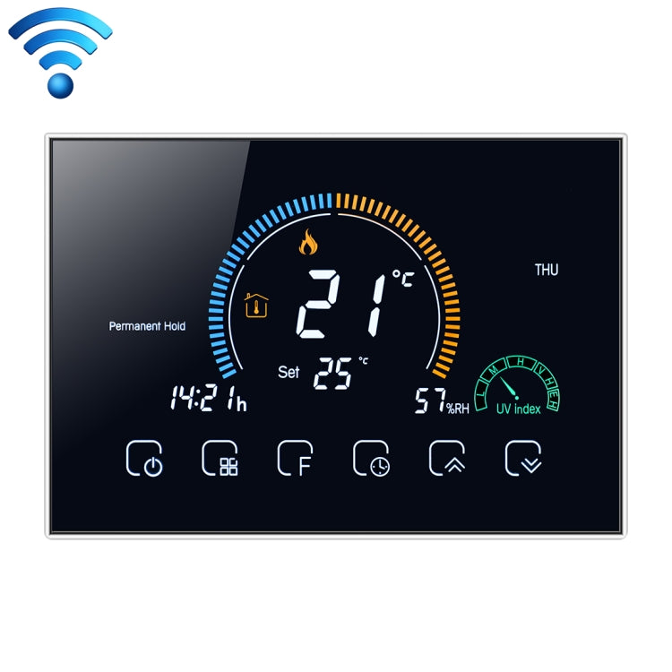 BHT-8000-GCLW Controlling Water/Gas Boiler Heating Energy-saving and Environmentally-friendly Smart Home Negative Display LCD Screen Round Room Thermostat with WiFi, with WiFi Black, with WiFi White with WiFi Black Black