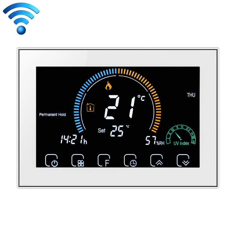 BHT-8000-GCLW Controlling Water/Gas Boiler Heating Energy-saving and Environmentally-friendly Smart Home Negative Display LCD Screen Round Room Thermostat with WiFi, with WiFi Black, with WiFi White with WiFi White White