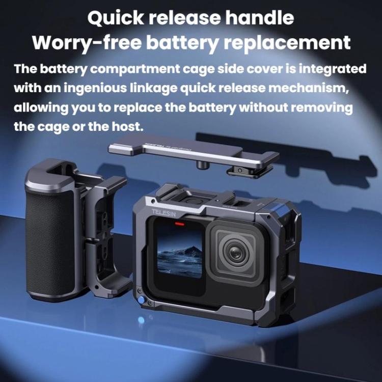 TELESIN Camera Grip Kit For GoPro HERO9 Black / HERO10 Black / HERO11 Black / HERO12 Black / HERO13 Black, Without Camera Cage, With Camera Cage