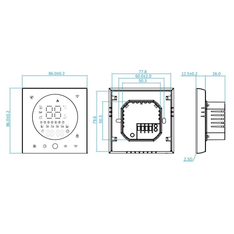 BHT-008GBL 95-240V AC 16A Smart Home Electric Heating LED Thermostat Without WiFi, Without WiFi