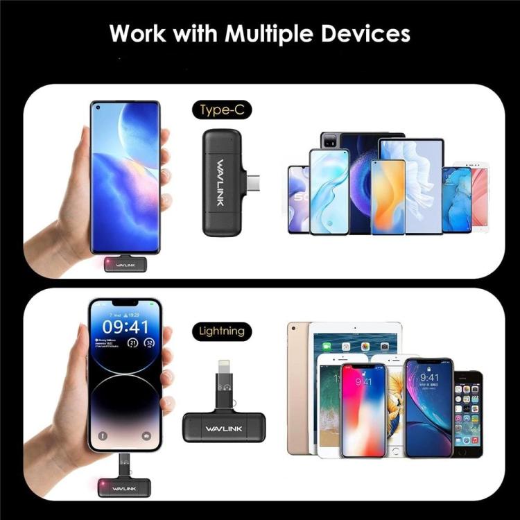 WAVLINK WS-WAJ606C1 Lavalier Noise Reduction Wireless Microphone with 8 Pin RX Receiver, WS-WAJ606C1