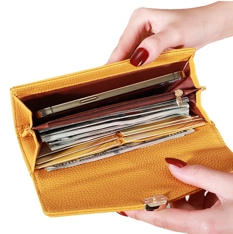 87P Litchi Pattern Multifunctional Large Capacity Wallet Phone Bag, Yellow, Green, Blue, Black, Pink, Red Wine, Brown