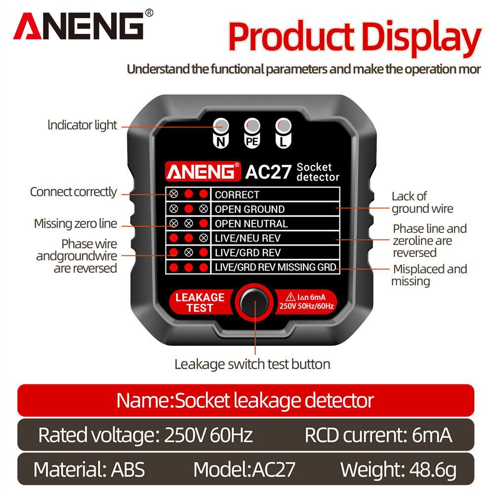 ANENG AC27 Smart Socket Tester EU/US Plug Polarity Phase Check Voltage Detector Test Electroscope Meter Circuit Breaker Finders - My Store