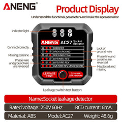 ANENG AC27 Smart Socket Tester EU/US Plug Polarity Phase Check Voltage Detector Test Electroscope Meter Circuit Breaker Finders - My Store