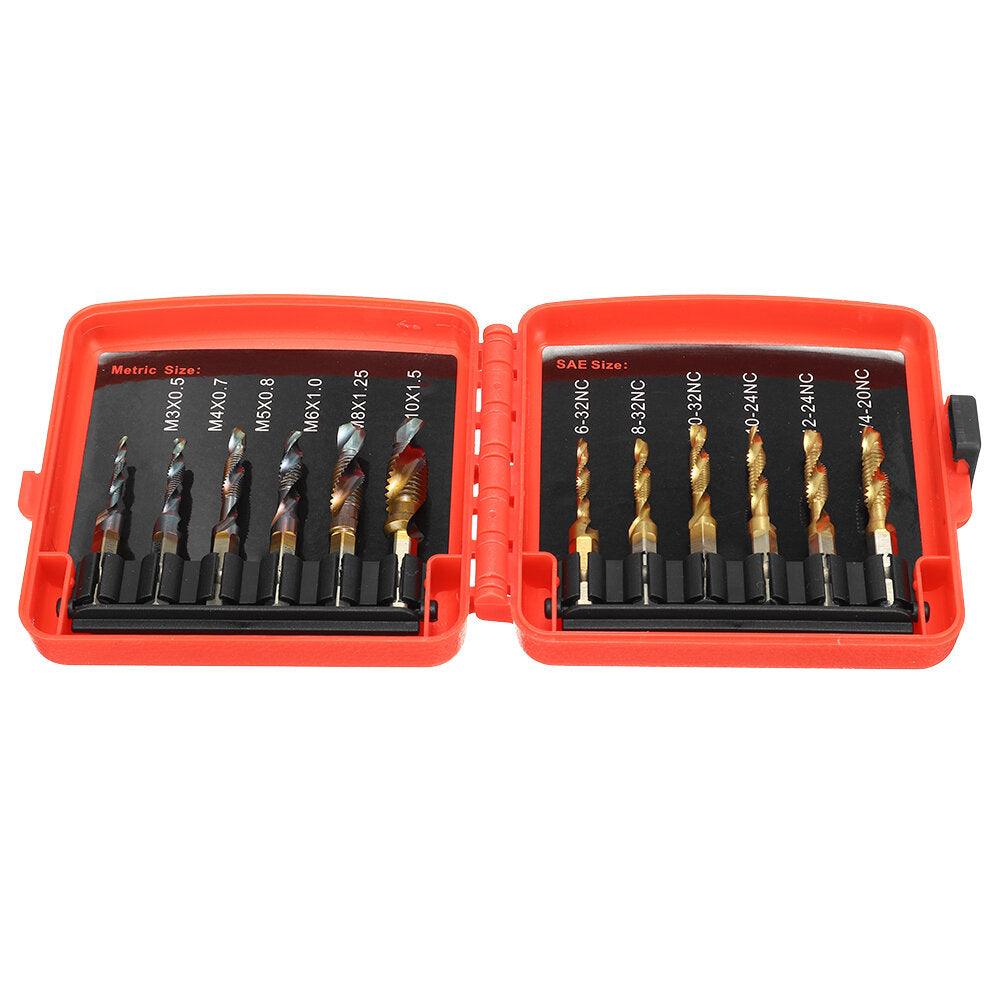 Drillpro 13pcs M3-M10 Metric Screw Thread Tap Drill Bits Set Hex Shank Drill Bit Screw Compound Tap Hand Tools with Joint Rod - My Store