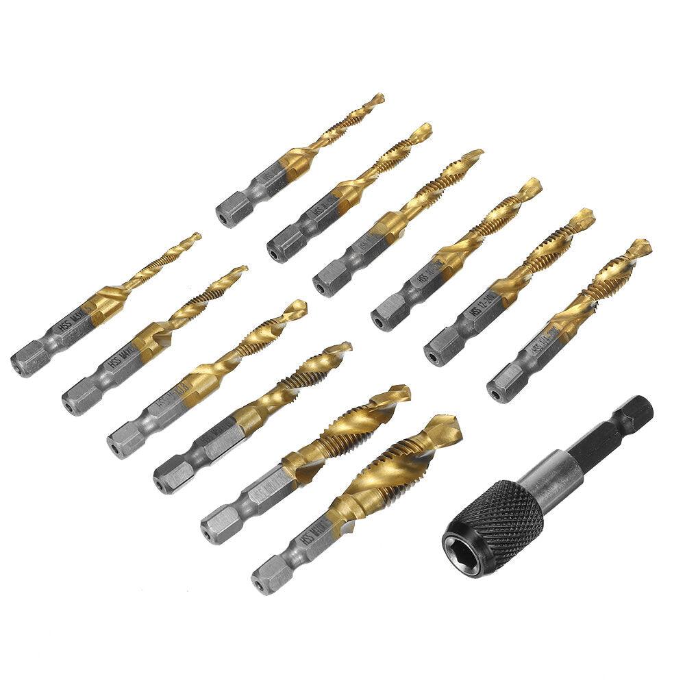 Drillpro 13pcs M3-M10 Metric Screw Thread Tap Drill Bits Set Hex Shank Drill Bit Screw Compound Tap Hand Tools with Joint Rod