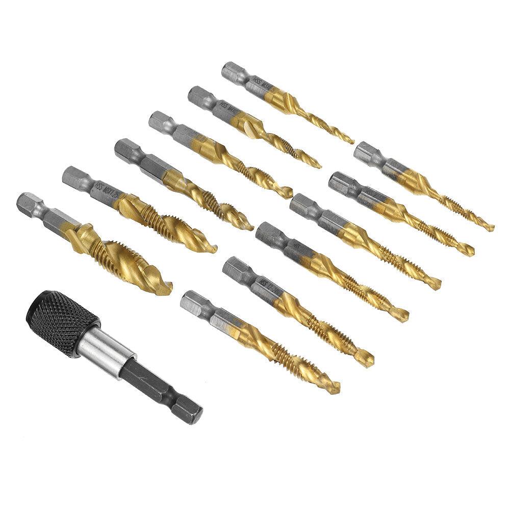 Drillpro 13pcs M3-M10 Metric Screw Thread Tap Drill Bits Set Hex Shank Drill Bit Screw Compound Tap Hand Tools with Joint Rod - My Store