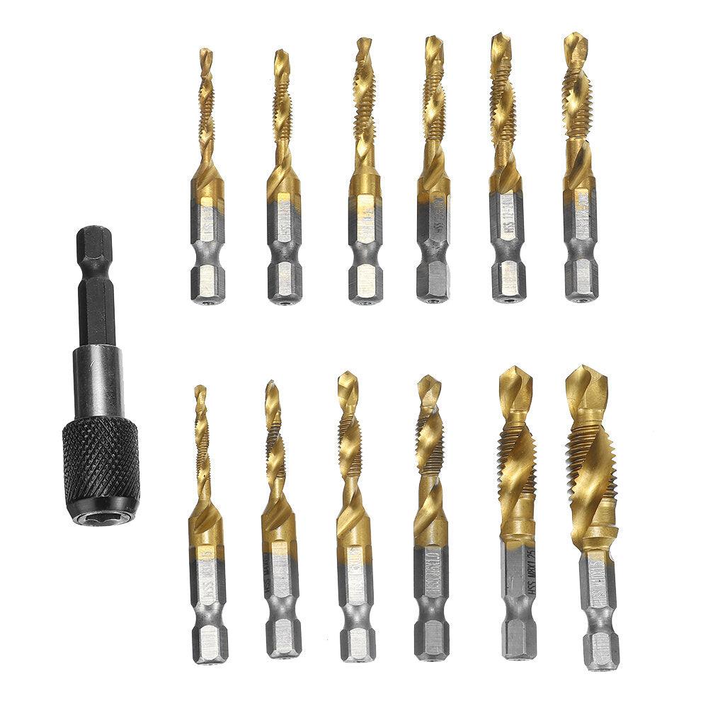 Drillpro 13pcs M3-M10 Metric Screw Thread Tap Drill Bits Set Hex Shank Drill Bit Screw Compound Tap Hand Tools with Joint Rod - My Store