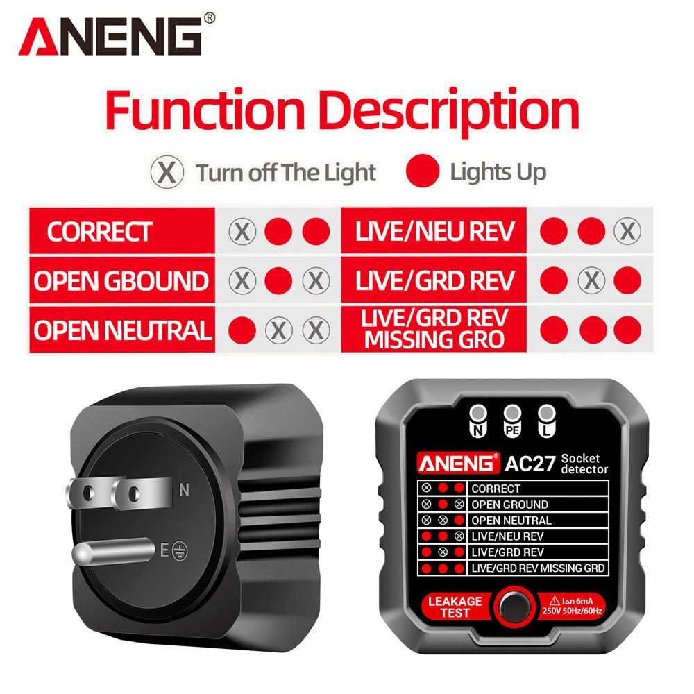 ANENG AC27 Smart Socket Tester EU/US Plug Polarity Phase Check Voltage Detector Test Electroscope Meter Circuit Breaker Finders - My Store