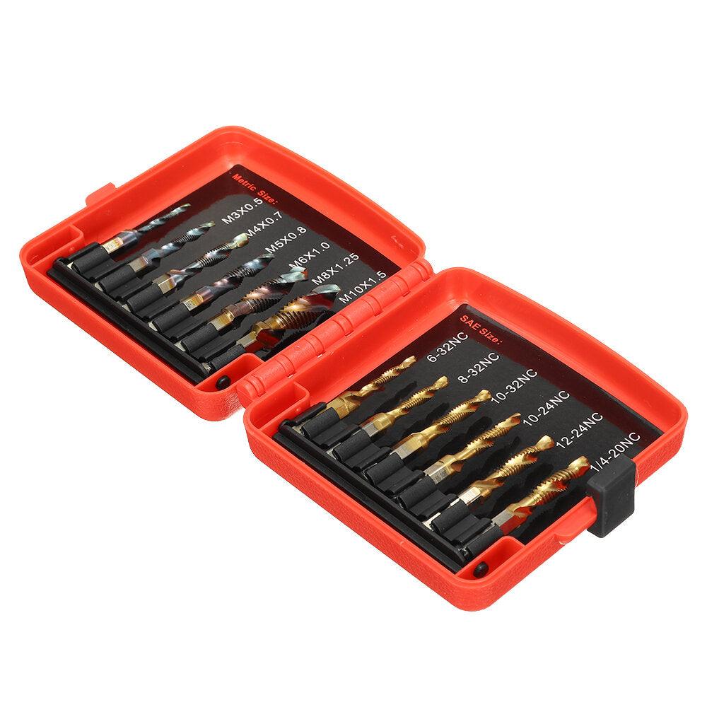 Drillpro 13pcs M3-M10 Metric Screw Thread Tap Drill Bits Set Hex Shank Drill Bit Screw Compound Tap Hand Tools with Joint Rod - My Store