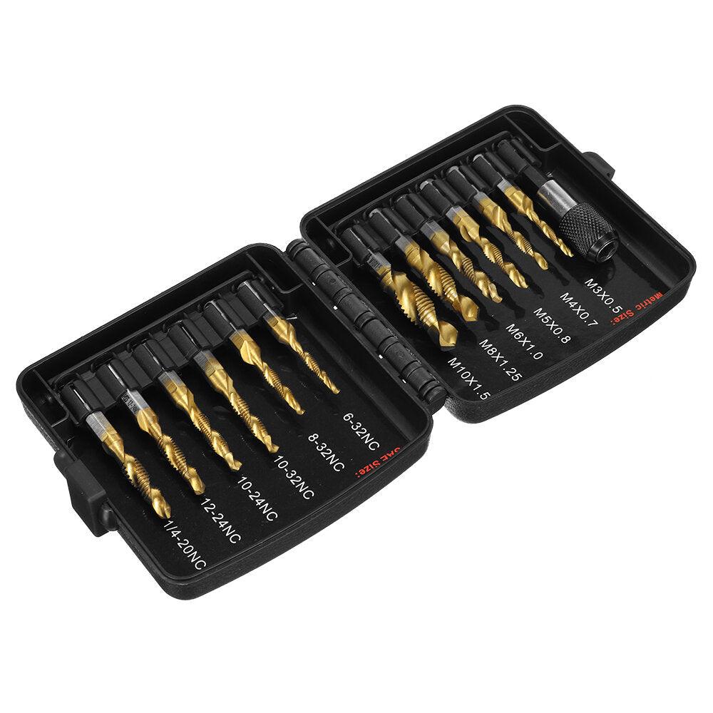 Drillpro 13pcs M3-M10 Metric Screw Thread Tap Drill Bits Set Hex Shank Drill Bit Screw Compound Tap Hand Tools with Joint Rod - My Store