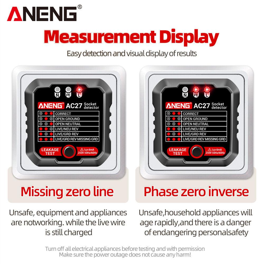 ANENG AC27 Smart Socket Tester EU/US Plug Polarity Phase Check Voltage Detector Test Electroscope Meter Circuit Breaker Finders